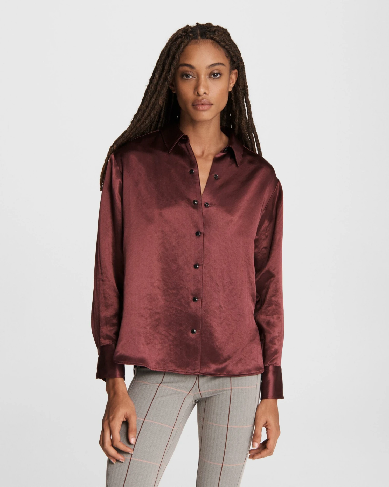 Rag & Bone Elias Satin Shirt For Sale Burgundy 3 Rag & Bone Elias Satin Shirt For Sale Burgundy – Image 3