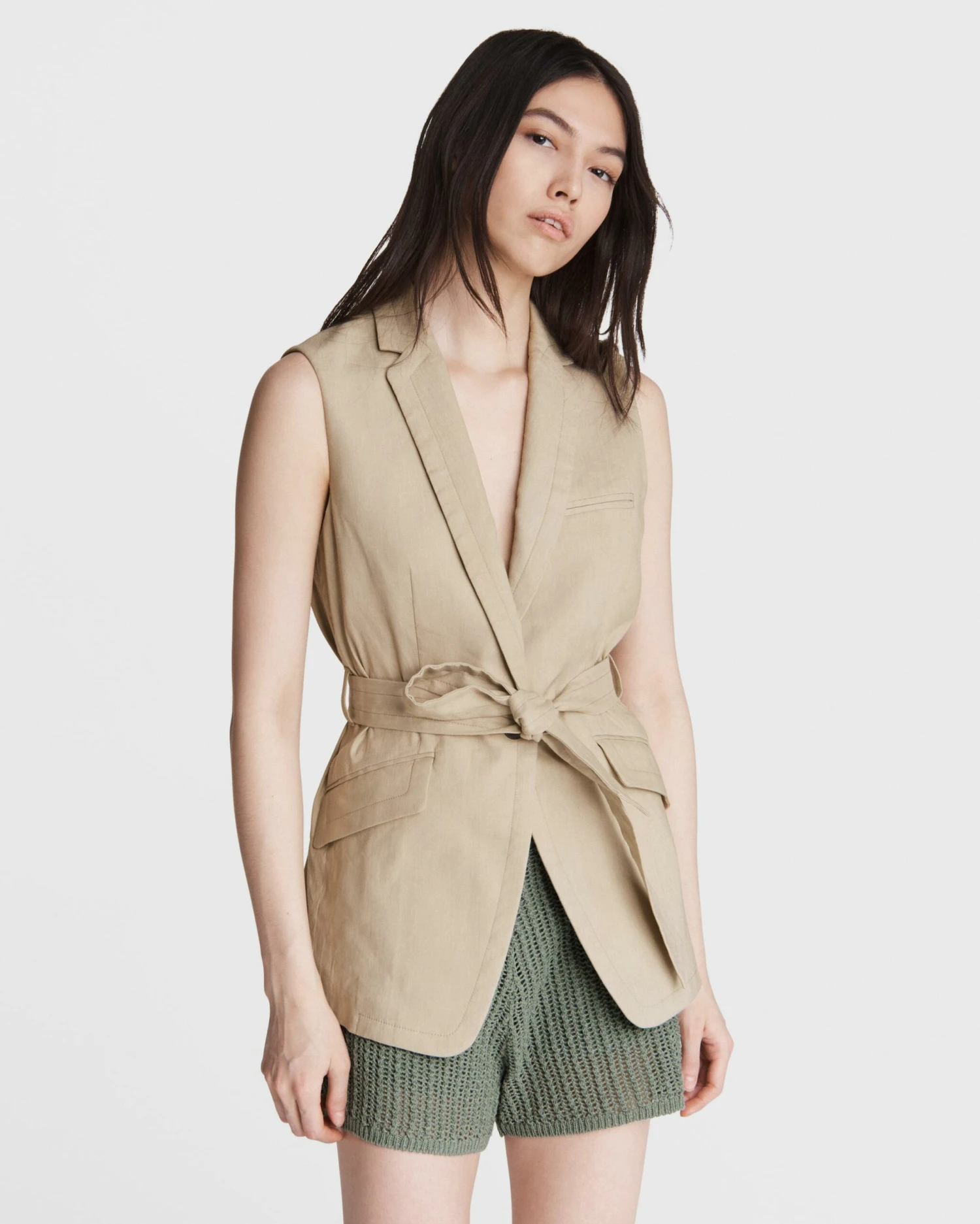 Rag & Bone Margot Linen Sleeveless Blazer For Women Light Sage 2 Rag & Bone Margot Linen Sleeveless Blazer For Women Light Sage â Image 2