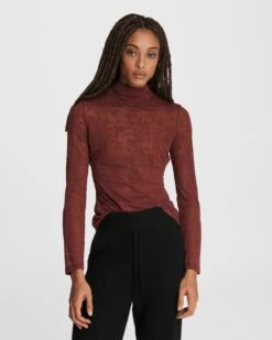 Rag & Bone Valencia Jersey Floral Turtleneck For Sale Burgundy