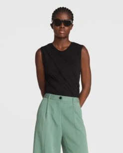 Rag & Bone Rose Nylon Drape Tank Bodysuit For Women Black