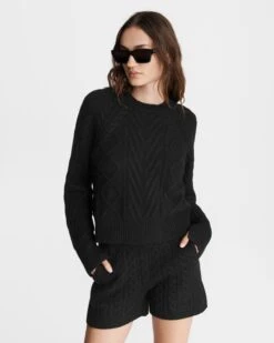 Rag & Bone Pierce Cashmere Cable Sweater For Sale Black