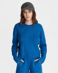 Rag & Bone Pierce Cashmere Cable Sweater For Sale Blue