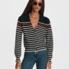 Rag & Bone Ann Striped Cotton Cashmere Cardigan For Sale Navy Multi