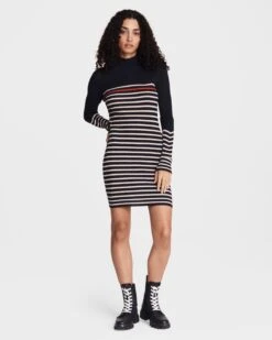 Rag & Bone Kate Stripe Turtleneck Mini Dress For Sale Navy Multi