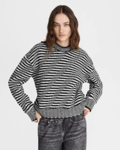 Rag & Bone Willow Wool Stripe Crew For Sale Red Multi