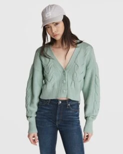 Rag & Bone Taylor Cotton Cashmere Cable Cardigan For Women Mint