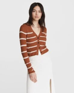 Rag & Bone Soleil Cotton Striped Cardigan For Women Pale Copper