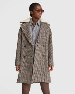 Rag & Bone Mina Wool Cocoon Plaid Coat For Sale Black/white
