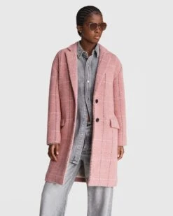 Rag & Bone Estelle Cocoon Wool Blend Check Coat For Sale Pink Multi