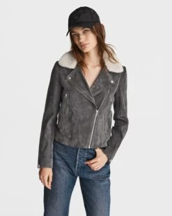 Rag & Bone Mack Suede Jacket For Sale Dark Grey