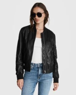 Rag & Bone Manston Leather Bomber For Women Black