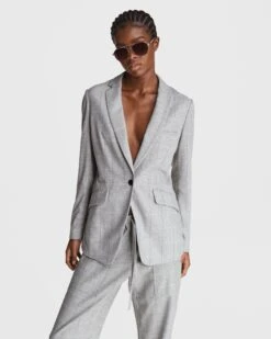 Rag & Bone Andre Check Wool Blazer For Sale Grey Multi