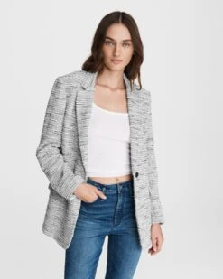 Rag & Bone Ames Deconstructed Cotton Blazer For Sale Black/white