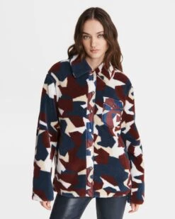 Rag & Bone Elliot Sherpa Shirt Jacket For Sale Burg. Print