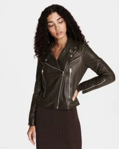 Rag & Bone Mack Leather Jacket For Women Dark Brown