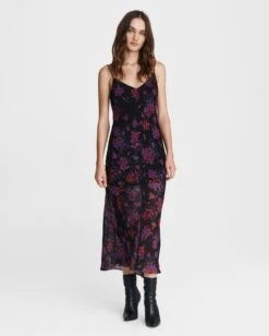 Rag & Bone Mallory Printed Slip Midi Dress For Sale Purple Multi