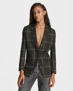 Rag & Bone Margot Cotton Check Blazer For Sale Brown Check