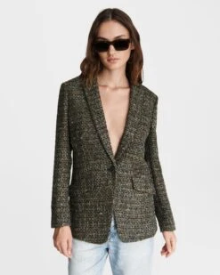 Rag & Bone Margot Linton Wool Blazer For Women Green Multi