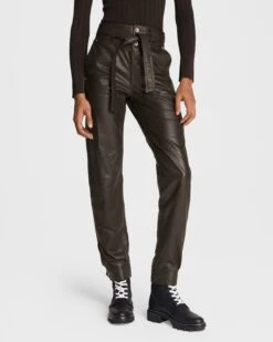Rag & Bone Mia Leather Pant For Sale Dark Brown
