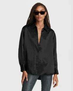Rag & Bone Elias Satin Shirt For Sale Black