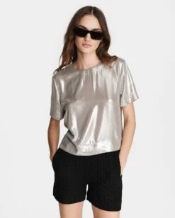 Rag & Bone Gia Metallic Cropped Tee For Sale Silver