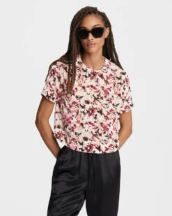 Rag & Bone Gia Velvet Burnout Cropped Tee For Sale Pink Multi