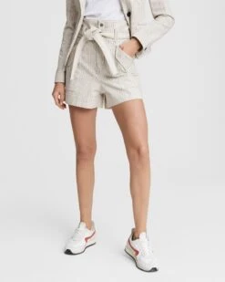 Rag & Bone Striped Cargo Linen Short For Sale White Stripe