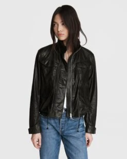 Rag & Bone Trail Cropped Leather Jacket For Women Black