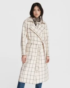 Rag & Bone Amber Plaid Cotton Trench For Women Ivory Plaid