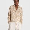 Rag & Bone Jessie Printed Linen Shirt Jacket For Women Beige Floral