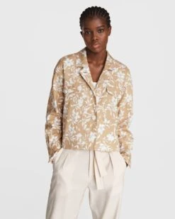 Rag & Bone Jessie Printed Linen Shirt Jacket For Women Beige Floral