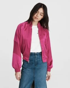 Gazebo Parts Direct Sales Store 17 Rag & Bone Trail Silk Track Jacket For Women Deep Pink