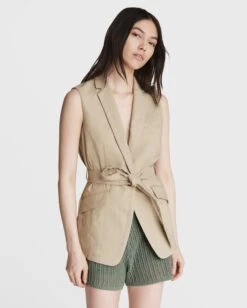 Rag & Bone Margot Linen Sleeveless Blazer For Women Light Sage