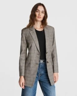 Rag & Bone Charles Cotton Check Blazer For Women Grey Check