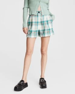 Rag & Bone Ivy Plaid Cotton Short For Women Green Plai