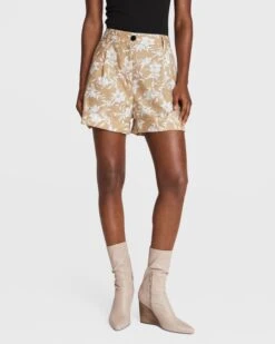 Rag & Bone Ivy Printed Linen Short For Women Beige Floral