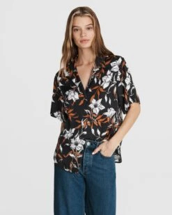 Rag & Bone Mare Floral Silk Shirt For Women Red Floral
