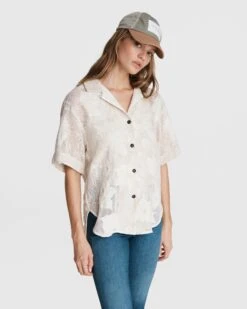 Rag & Bone Mare Mesh Cotton Shirt For Women Light Dove