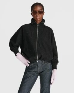 Gazebo Parts Direct Sales Store 25 Rag & Bone City Zip Terry Sweater For Women Black Multi