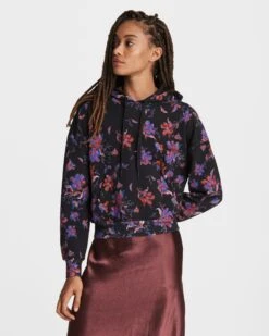 Rag & Bone City Cotton Hoodie For Sale Black Floral