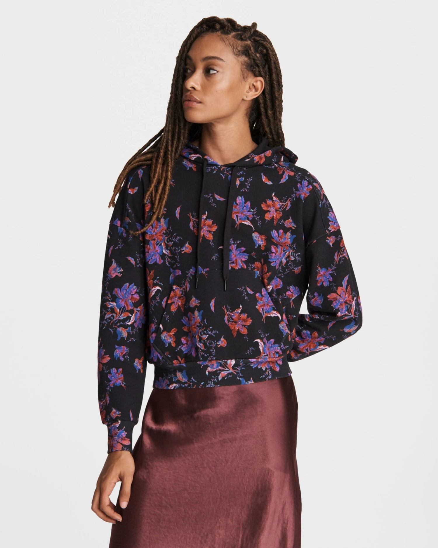 Rag & Bone City Cotton Hoodie For Sale Black Floral 1 Rag & Bone City Cotton Hoodie For Sale Black Floral