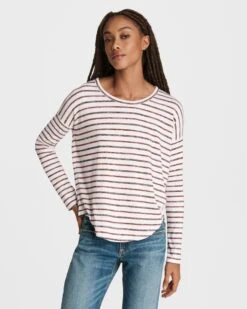 Rag & Bone Knit Striped Long Sleeve For Women Red Multi