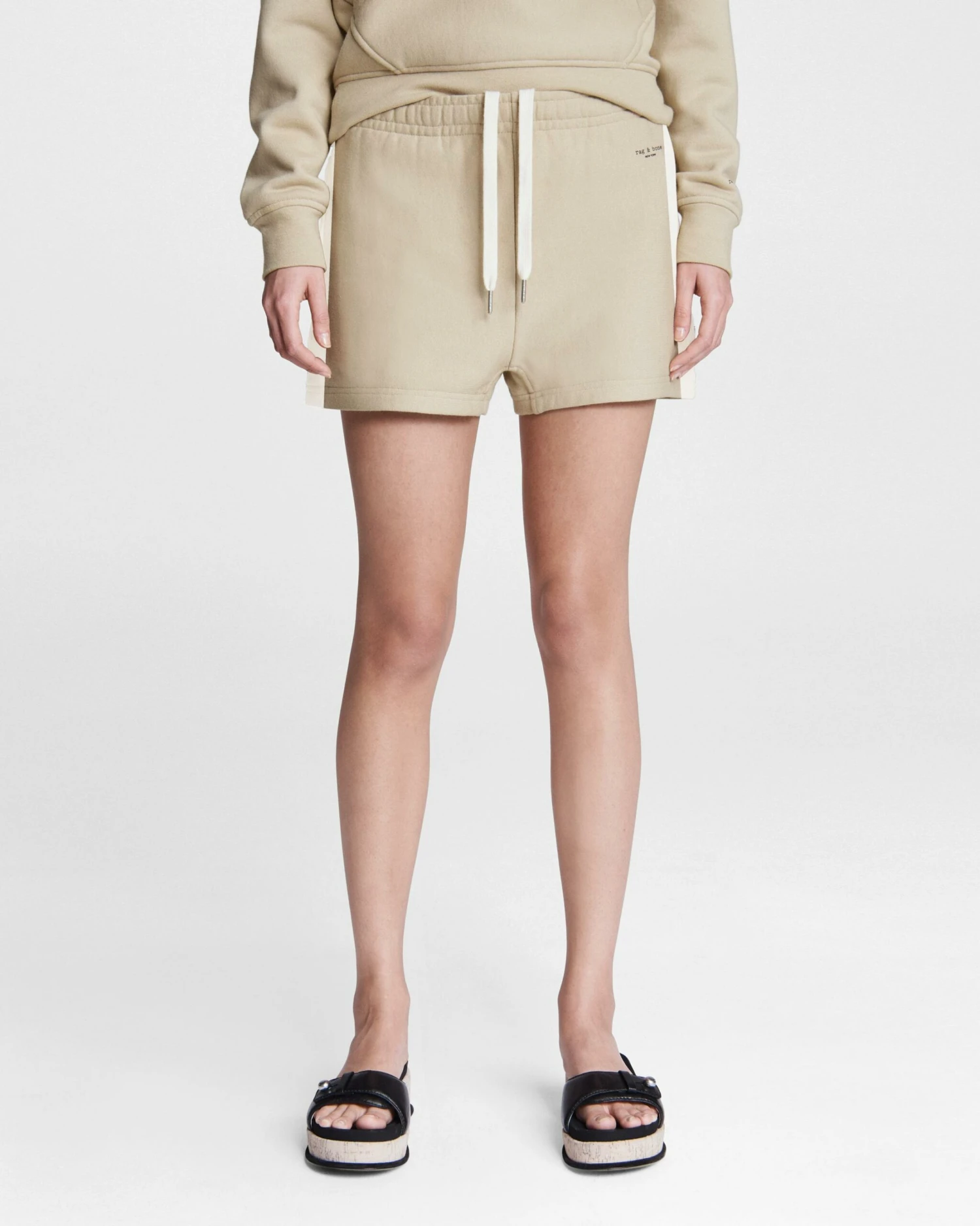 Rag & Bone City Striped Mini Terry Sweatshort For Sale Warm Khaki 1 Rag & Bone City Striped Mini Terry Sweatshort For Sale Warm Khaki