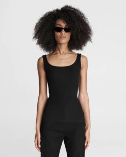 Rag & Bone The Essential Rib Scoop Neck Tank For Women Black