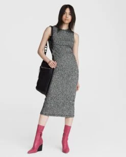 Rag & Bone Gigi Cotton Muscle Midi Dress For Women Black/white