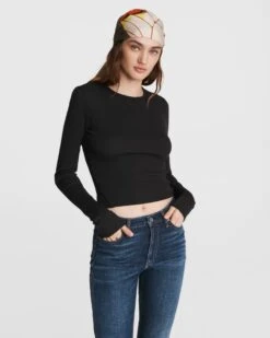 Rag & Bone Essential Cotton Rib Long Sleeve For Women Black