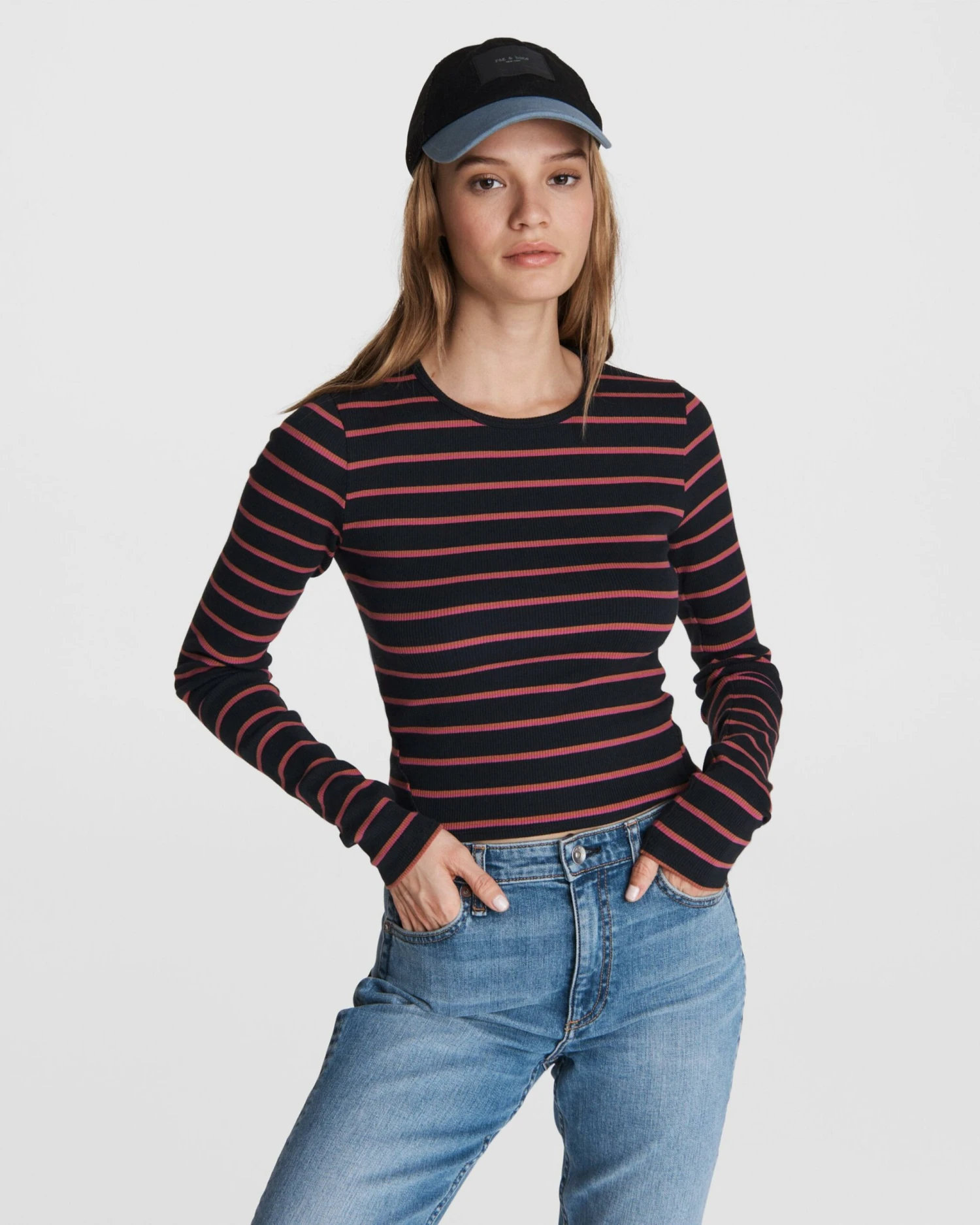 Rag & Bone Essential Cotton Rib Stripe Long Sleeve For Women White Multi 1 Rag & Bone Essential Cotton Rib Stripe Long Sleeve For Women White Multi