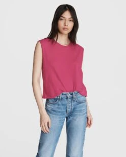 Rag & Bone Gaia Cotton Muscle Tank For Women Deep Pink