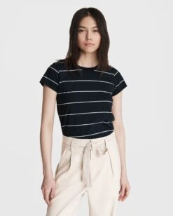 Rag & Bone Stripe Cotton Tee For Women Rust Multi