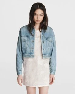Rag & Bone Miramar Cropped Cotton Trucker Jacket For Women Tulip